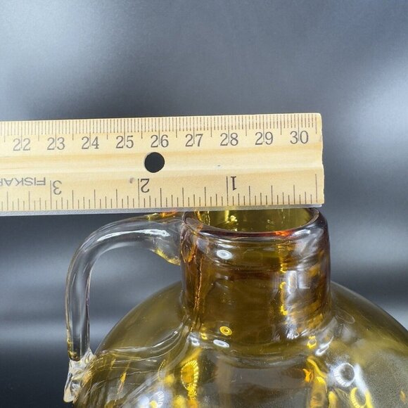 Vintage Hand Blown Amber Glass Jug Decanter Vase With Clear Applied Handle Glass - Picture 6 of 16